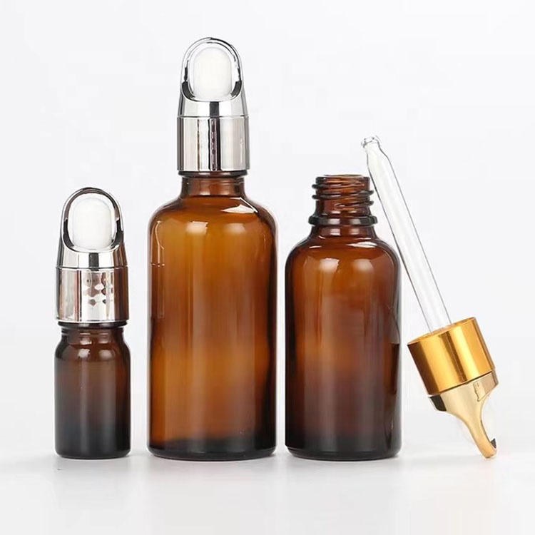 In stock wholesale 30ml cosmetic essential oil packaging amber glass bottle with dropper