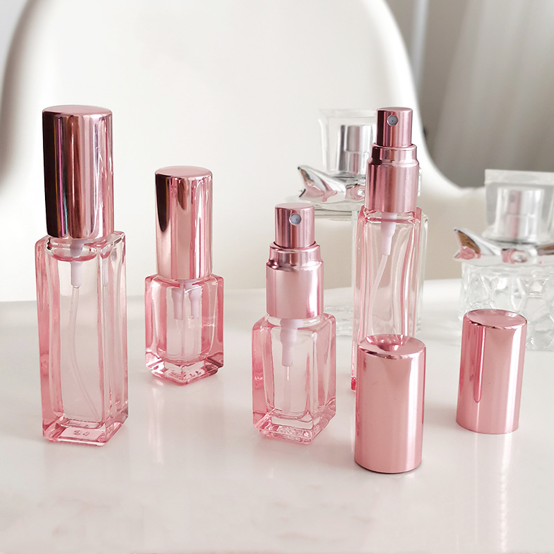 In stock wholesale 4ml 9ml 20ml 30ml small Clear pink Square Spray botol parfum Glass Perfume Bottle