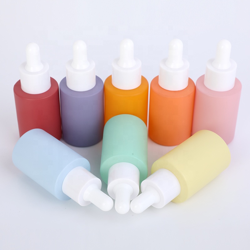 In stock wholesale custom logo pastel color pink blue purple skin care serum bottle 30ml  glass dropper bottle