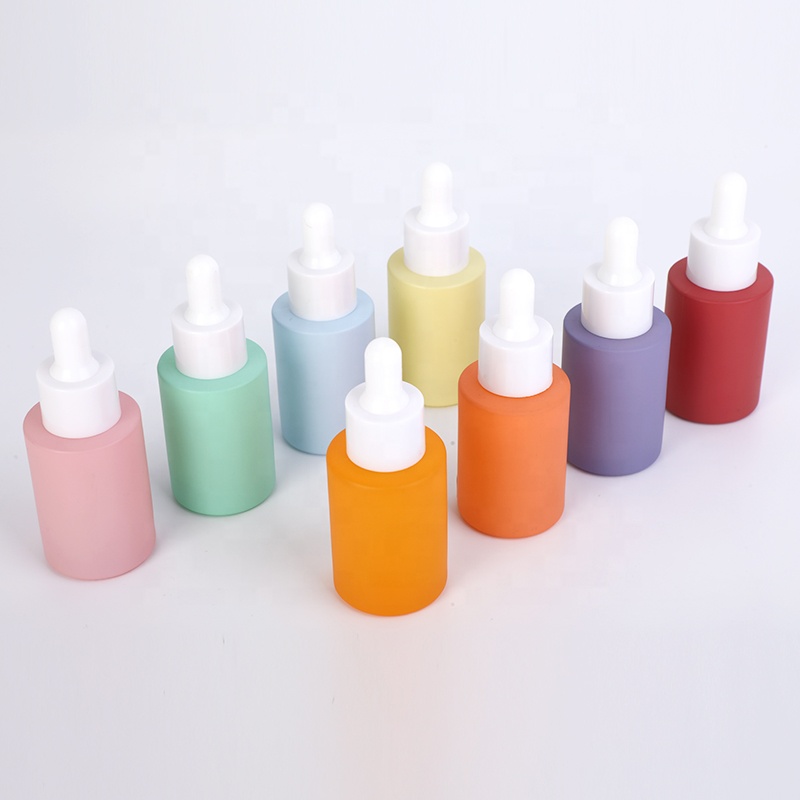 In stock wholesale custom logo pastel color pink blue purple skin care serum bottle 30ml glass dropper bottle