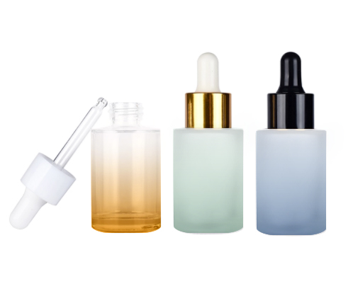 In stock wholesale luxury 30ml custom logo flat shoulder skin care glass dropper serum bottle  for cosmetic CBD essential oil