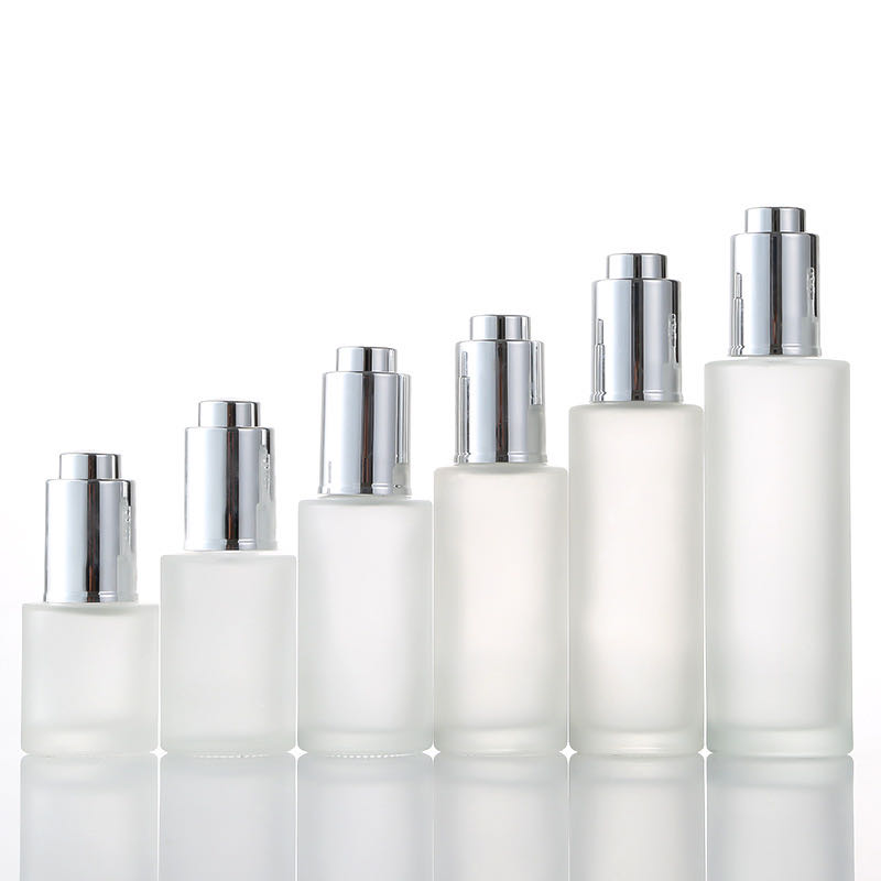 In stock wholesale luxury 30ml custom logo flat shoulder skin care glass dropper serum bottle for cosmetic CBD essential oil