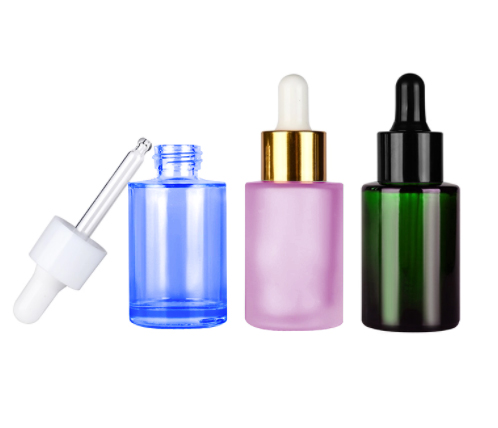 In stock wholesale luxury 30ml custom logo flat shoulder skin care glass dropper serum bottle for cosmetic CBD essential oil