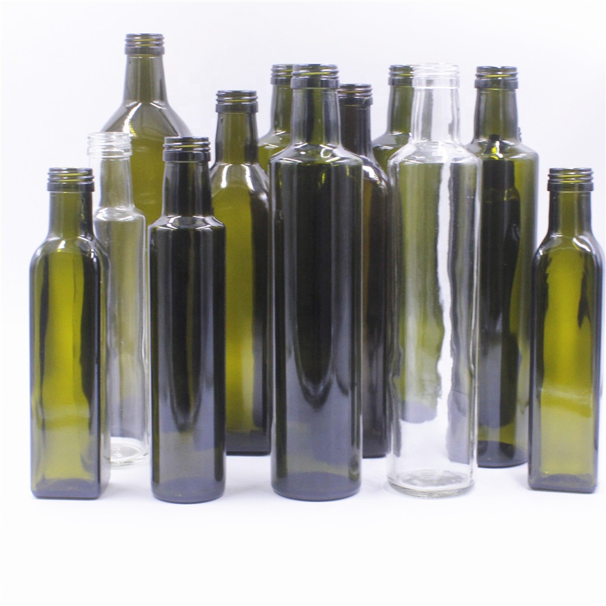 In stocked 100ml 125ml 250ml 375ml 500ml 750ml 1000ml square round dark green cooking olive oil glass bottle