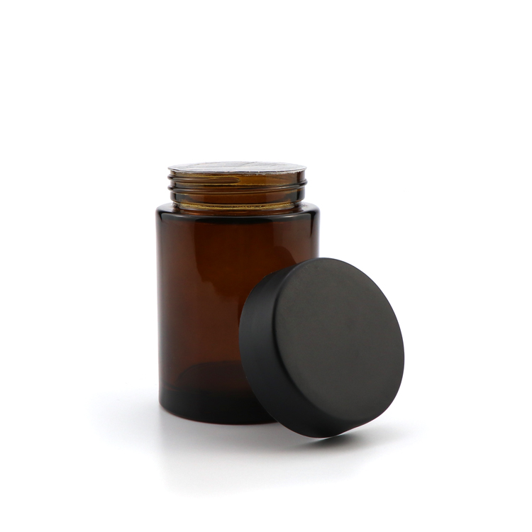 Innovative 30 60 120 ml dry herb weed child resistant cap canning brown apothecary storage glass jars with CR Flat Cap