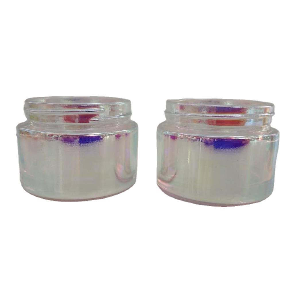 Iridescent color high quality glass cream jar
