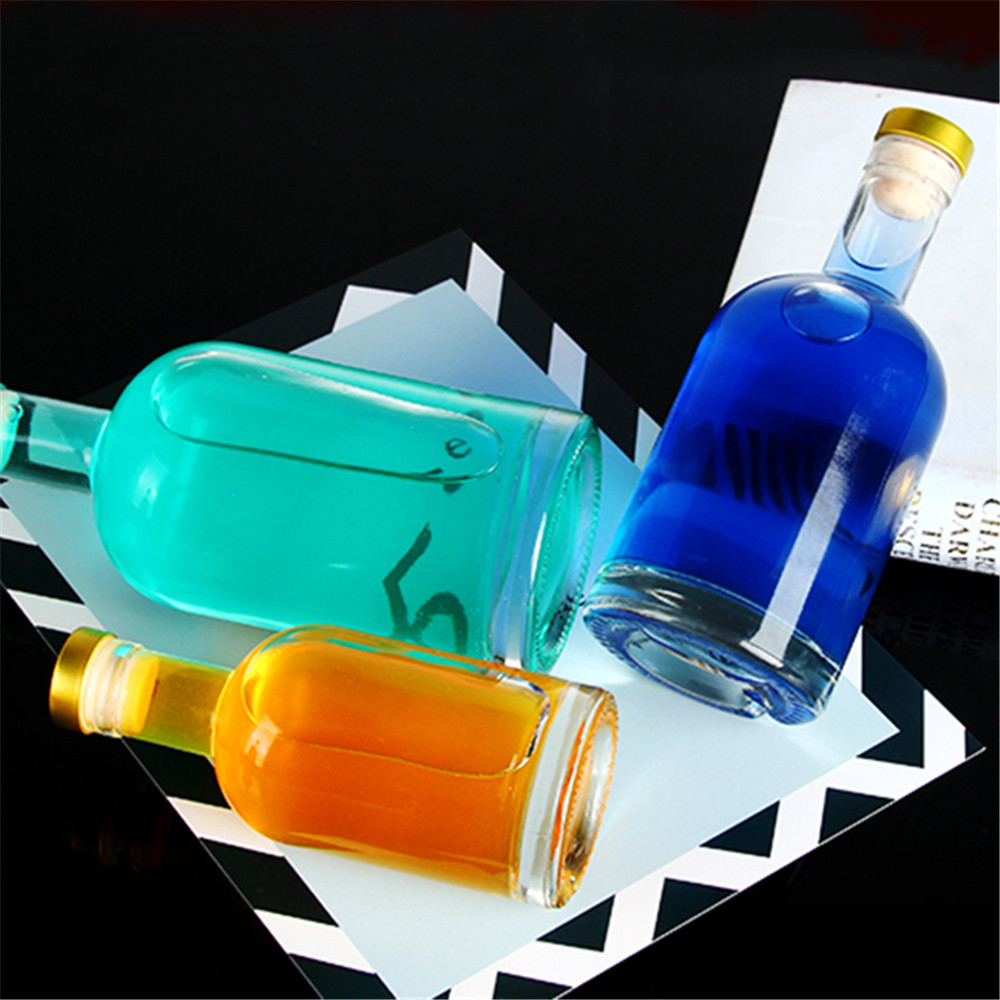 Iridescent custom logo round crystal white alcohol bottle with cork cap empty spirit bottle 200ml