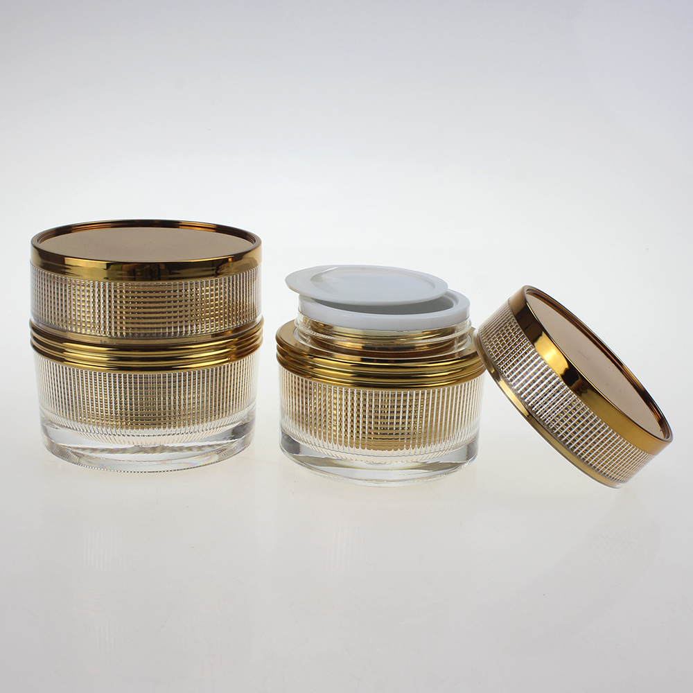 JA28 Gold Acrylic Cosmetic Jar, 30g 50g Cream Jar with Gold Cover