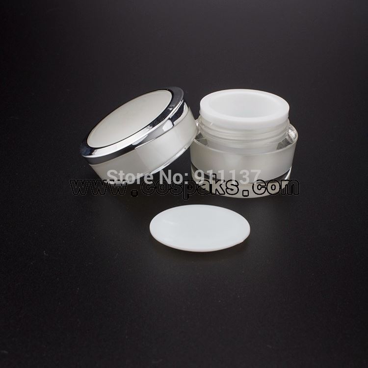 JA31-5ml pearl white plastic jars with lids, 5g plastic container pearl white, 5ml pearl white acrylic bottle