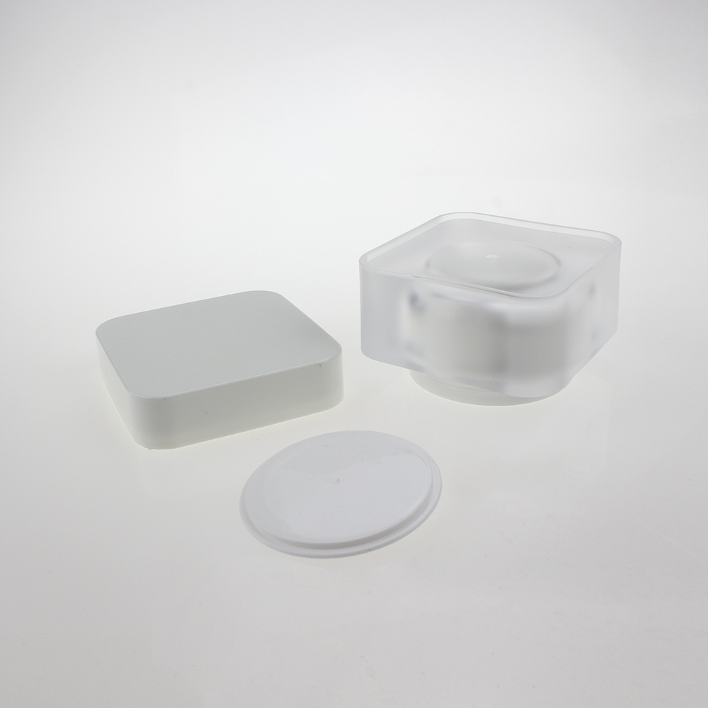 JA56 Square Clear Frosted Acrylic 30ml 50ml Jar with White Caps
