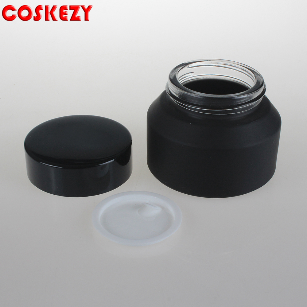 JG201 50g Matte Black Glass Cream Jars, 50ml 100ml Cosmetic Glass Cream Jars, 100ml Frosted Glass Cream Jar Packaging