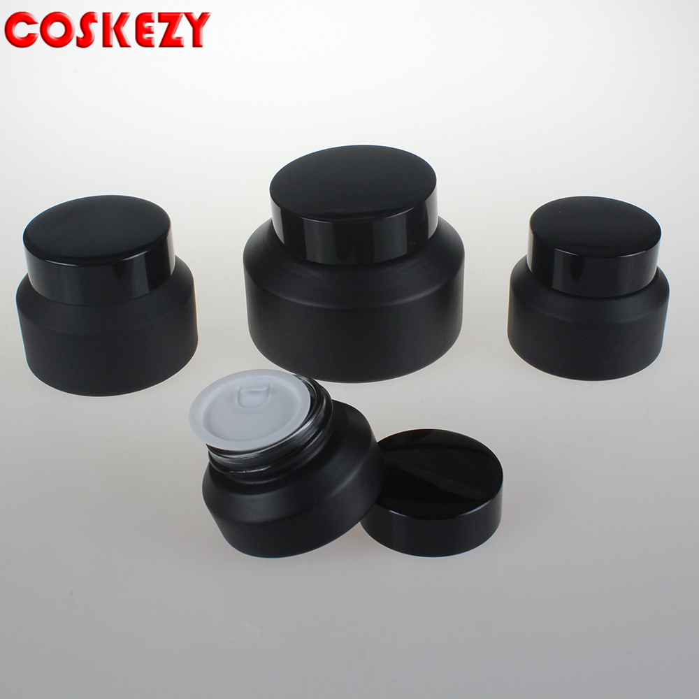 JG201 50g Matte Black Glass Cream Jars, 50ml 100ml Cosmetic Glass Cream Jars, 100ml Frosted Glass Cream Jar Packaging