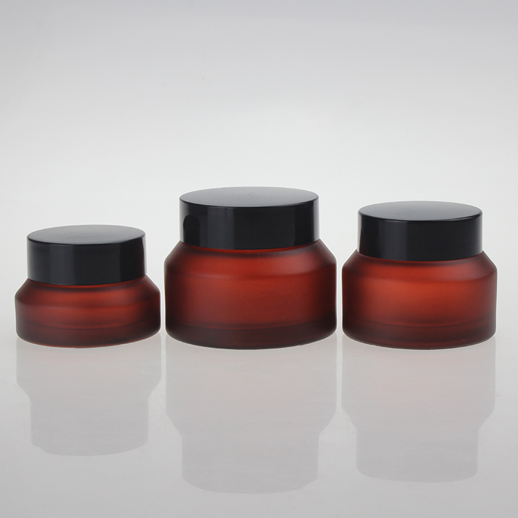 JG201 50g Matte Black Glass Cream Jars, 50ml 100ml Cosmetic Glass Cream Jars, 100ml Frosted Glass Cream Jar Packaging