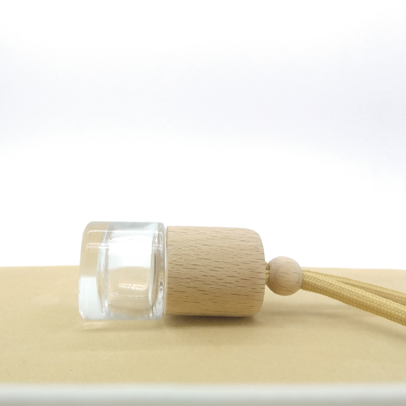 JH-10230R Round Shape Beech Wooden Air Diffuser Glass Bottle Car Perfume Bottle