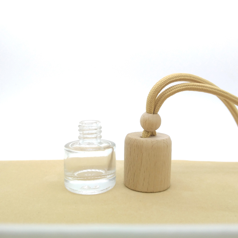 JH-10230R Round Shape Beech Wooden Air Diffuser Glass Bottle Car Perfume Bottle