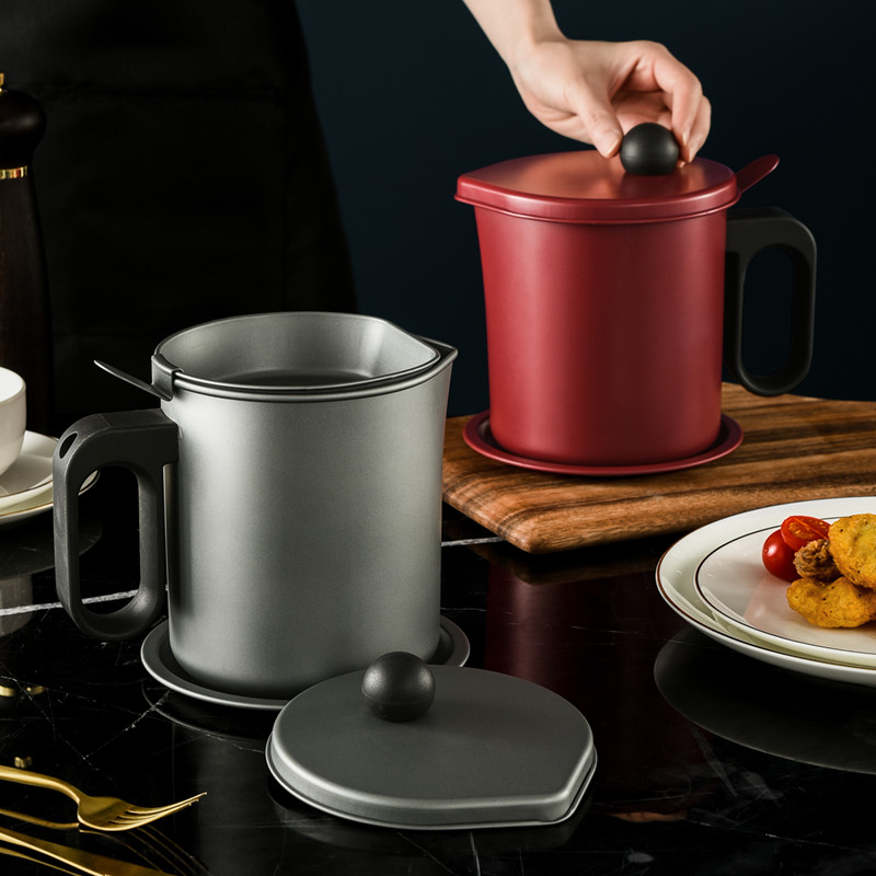 Japan Stainless Steel Oil Pot with Filter, Oil Storage Grease Keeper, Grease Oil Strainer Container Pot