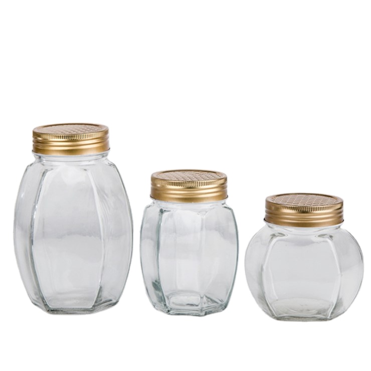 Japan style round hexagonal glass jars and containers honey jar glass airtight jam jar glass