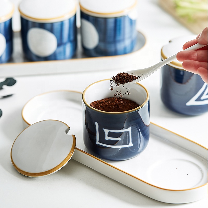 Japanese-style Ceramics Spice Jar Kitchen Set Home Use Salt Shaker Seasoning Sugar Can Condiment Box