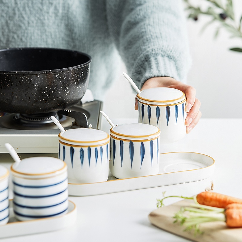 Japanese-style Ceramics Spice Jar Kitchen Set Home Use Salt Shaker Seasoning Sugar Can Condiment Box