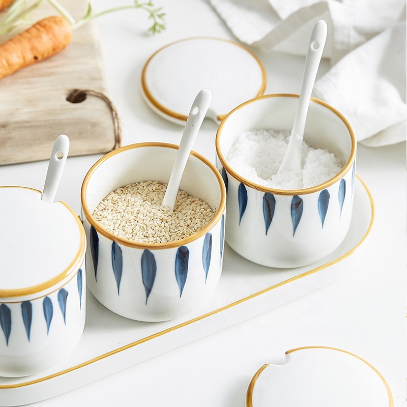Japanese-style Ceramics Spice Jar Kitchen Set Home Use Salt Shaker Seasoning Sugar Can Condiment Box