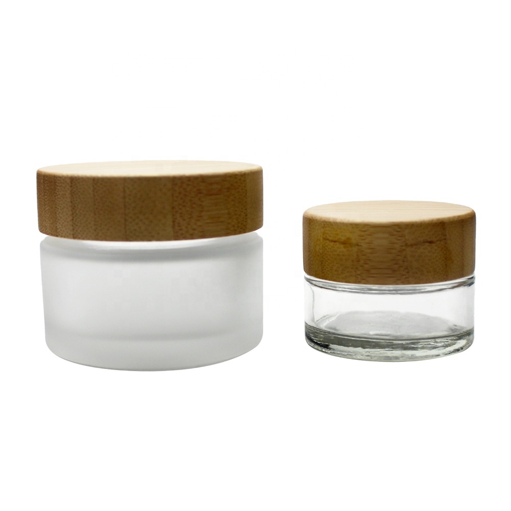 Jar 15ml 30g 50g Frosted Matte Cream Glass with Bamboo Wood Lid Skin Care Cream