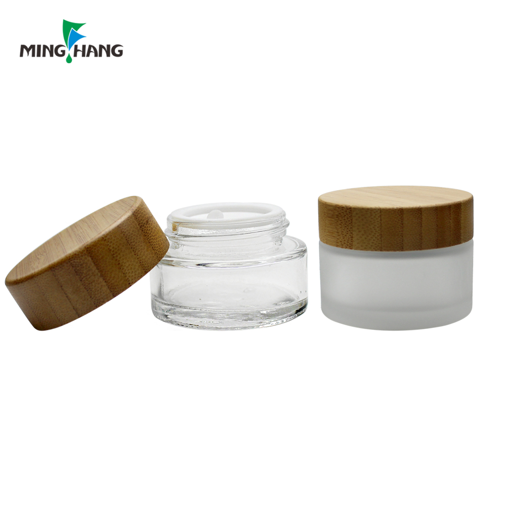 Jar 15ml 30g 50g Frosted Matte Cream Glass with Bamboo Wood Lid Skin Care Cream