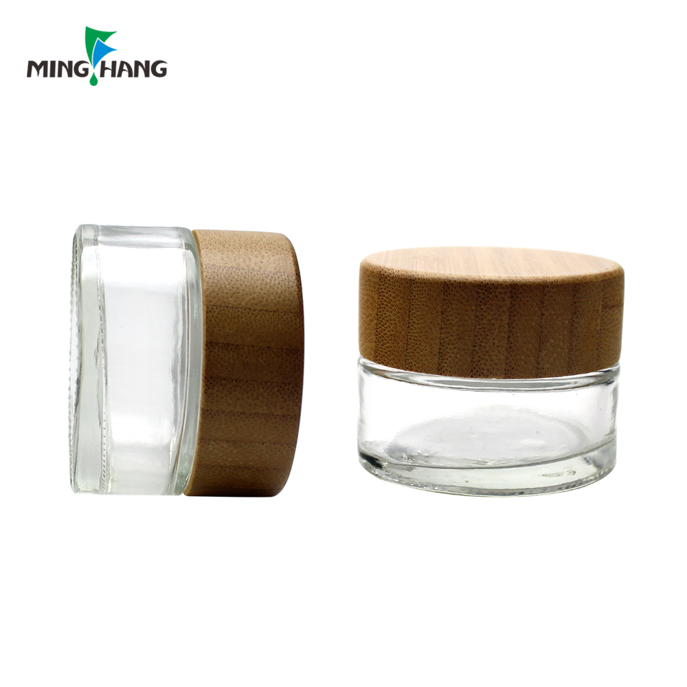 Jar 15ml 30g 50g Frosted Matte Cream Glass with Bamboo Wood Lid Skin Care Cream