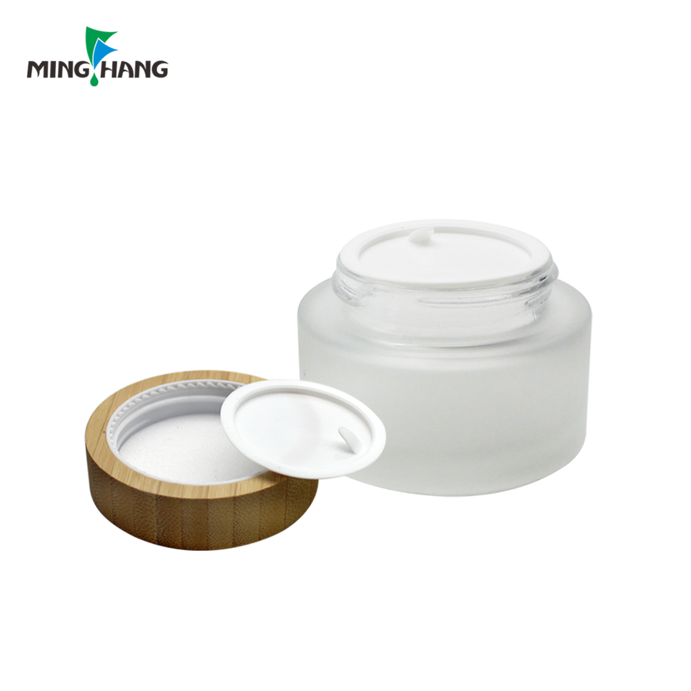 Jar 15ml 30g 50g Frosted Matte Cream Glass with Bamboo Wood Lid Skin Care Cream