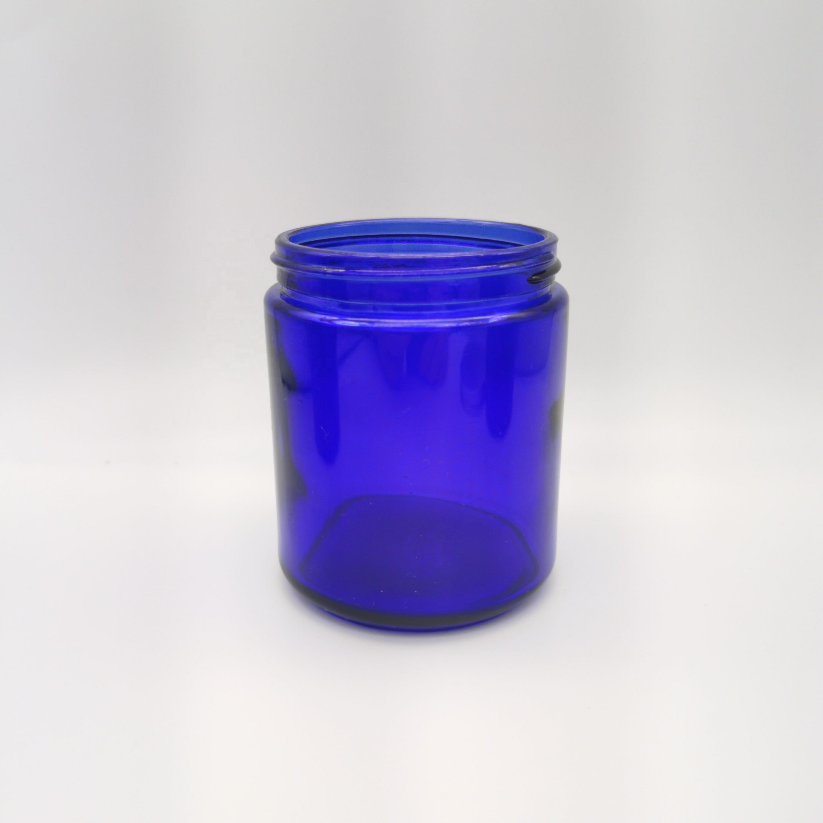 Jar Candle Glass with Silver Aluminum 250g Cobalt Blue Skin Care Cream Personal Care Screw Cap Hot Stamping