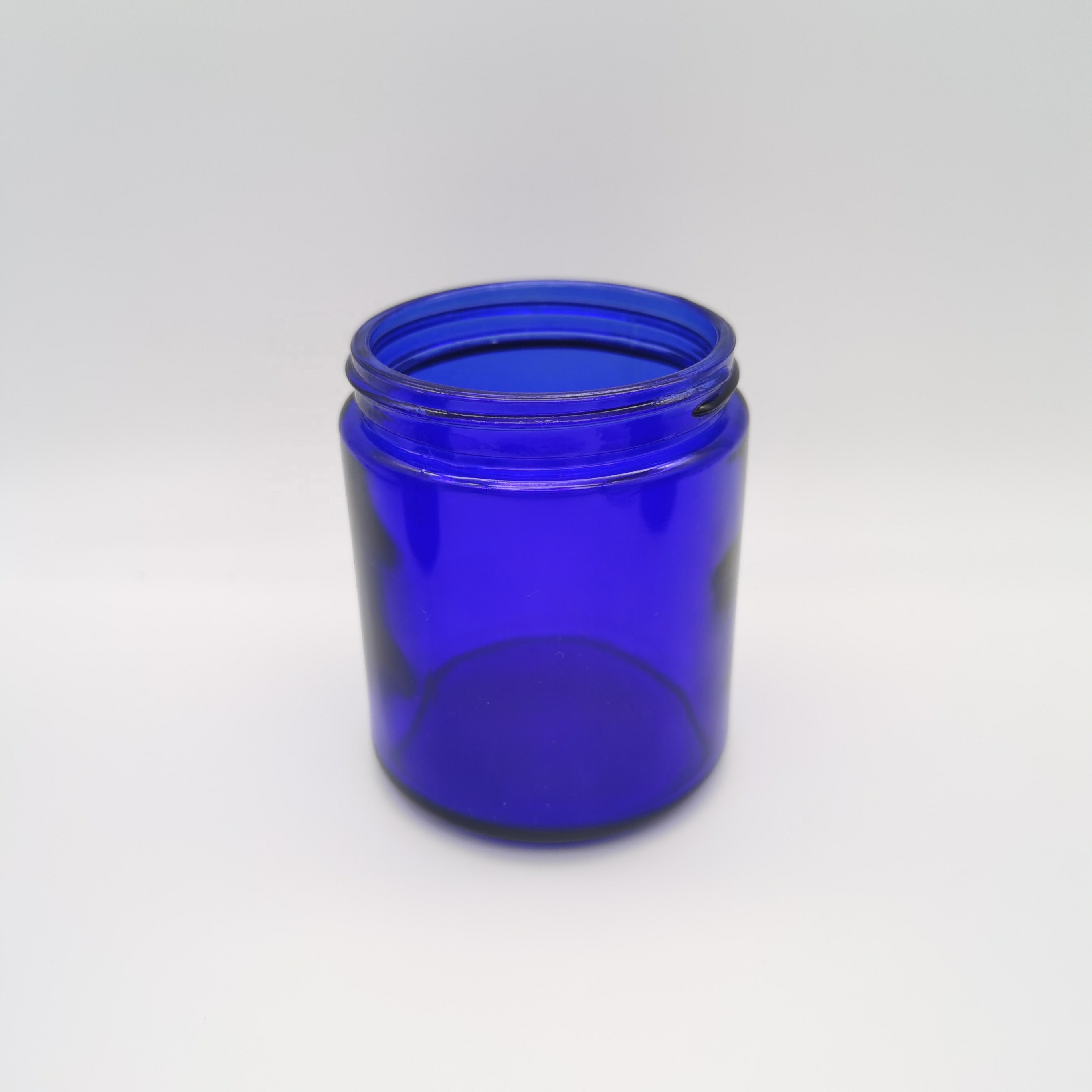 Jar Candle Glass with Silver Aluminum 250g Cobalt Blue Skin Care Cream Personal Care Screw Cap Hot Stamping
