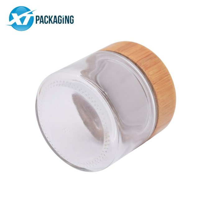 Jar Cap Hemp Flower Glass with Wooden Proof Bamboo Lid Child 2oz 3oz 4oz 5oz 6oz Skin Care Cream Screen Printing Cooking Oil