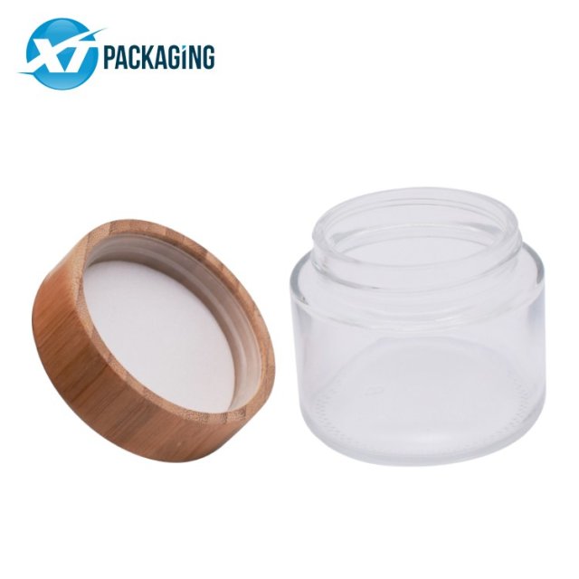 Jar Cap Hemp Flower Glass with Wooden Proof Bamboo Lid Child 2oz 3oz 4oz 5oz 6oz Skin Care Cream Screen Printing Cooking Oil