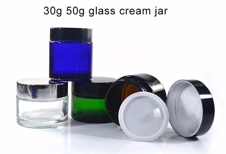 Jar Luxury Skincare Cosmetic Containers Cosmetic Packaging Cream Glass 50ml with Black Cap Skin Care Cream Screen Printing