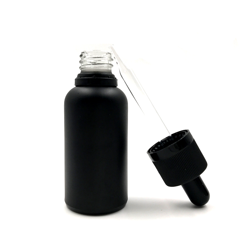 Jar with rubber stopper square matte black frosted glass dropper bottle with 15ml 30ml