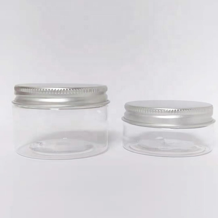 Jars PET Plastic Empty Cosmetic Containers Jars Cases with Silver Aluminum Lid 150ml, 200ml