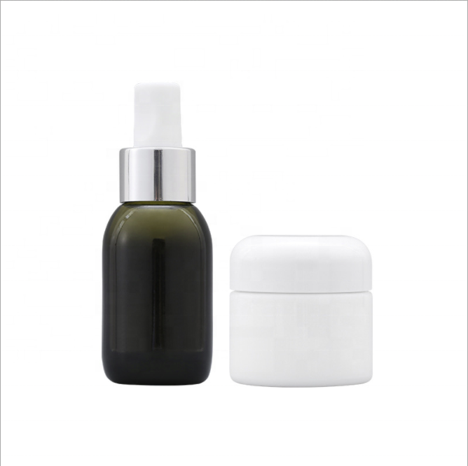 Jars and Bottles 50g Cream Jar 50ml Dropper Essential Oil Bottle Green Whtie Glass Skin Care Cream Screen Printing Personal Care