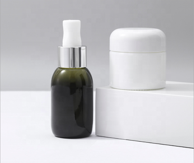 Jars and Bottles 50g Cream Jar 50ml Dropper Essential Oil Bottle Green Whtie Glass Skin Care Cream Screen Printing Personal Care