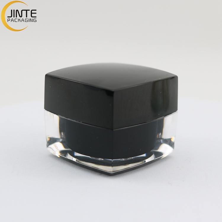 Jinte Packaging 0.5oz 1oz 50ml Luxury double wall Acrylic square black jar for creams