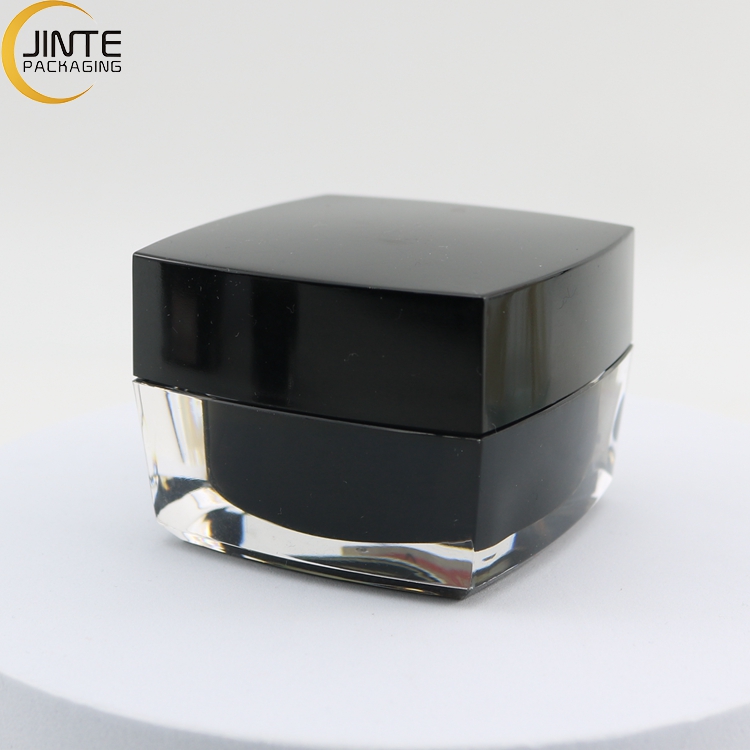 Jinte Packaging 0.5oz 1oz 50ml Luxury double wall Acrylic square black jar for creams