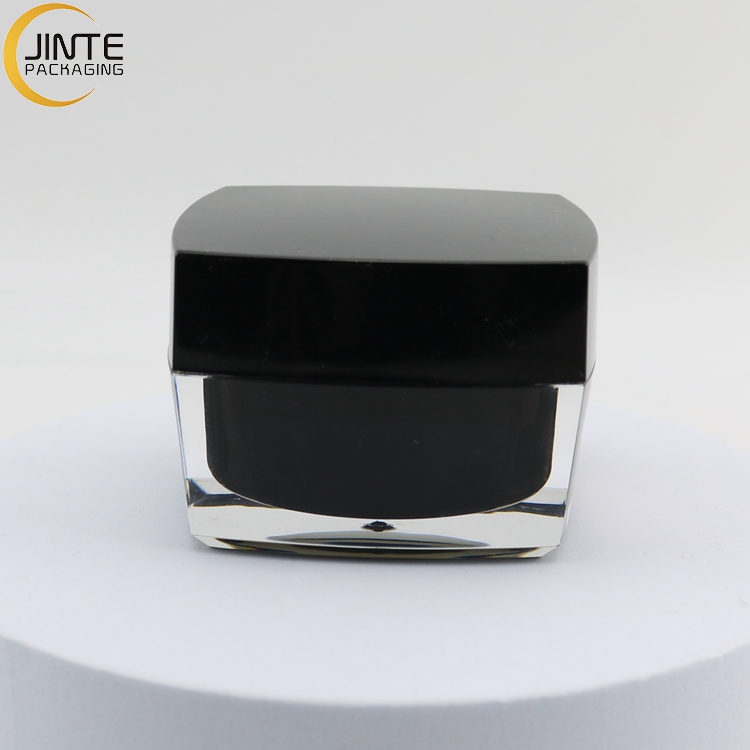Jinte Packaging 0.5oz 1oz 50ml Luxury double wall Acrylic square black jar for creams