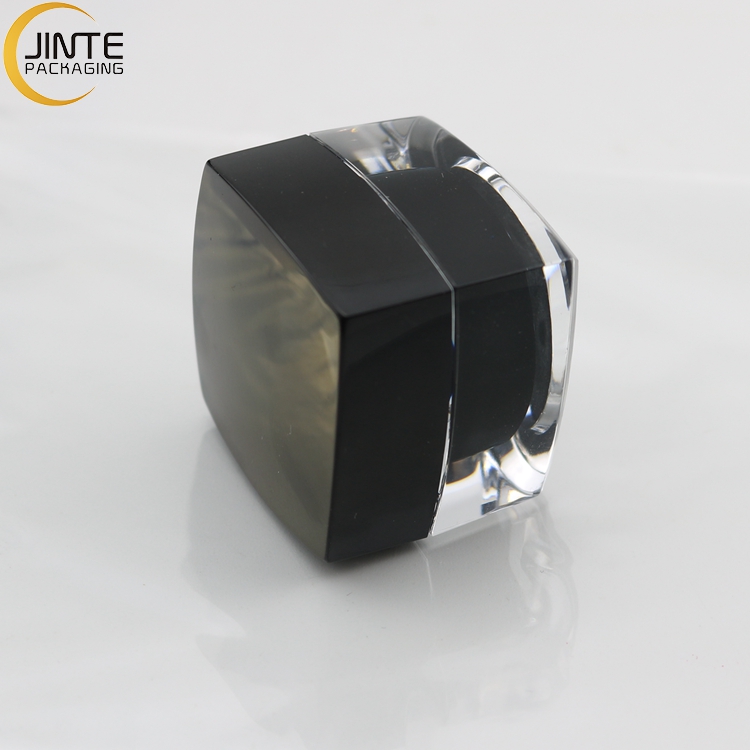 Jinte Packaging 0.5oz 1oz 50ml Luxury double wall Acrylic square black jar for creams