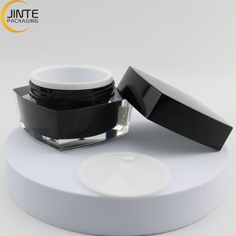Jinte Packaging 0.5oz 1oz 50ml Luxury double wall Acrylic square black jar for creams