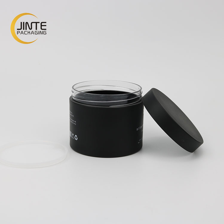 Jinte Packaging Luxury PETG Cosmetic 8oz thick wall plastic black matt Jar with cosmetic cap for facr scrub packaging