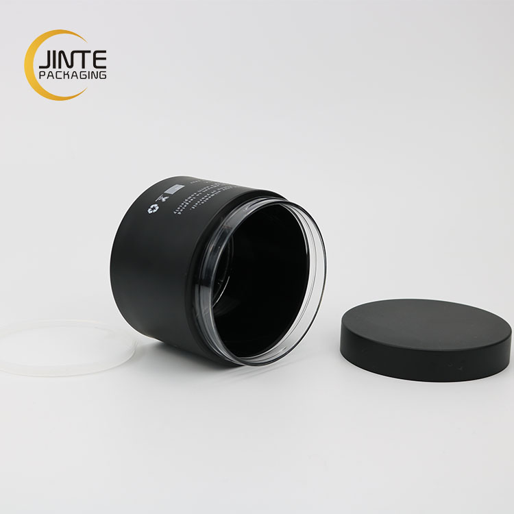 Jinte Packaging Luxury PETG Cosmetic 8oz thick wall plastic black matt Jar with cosmetic cap for facr scrub packaging