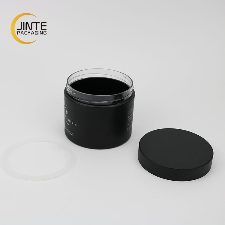 Jinte Packaging Luxury PETG Cosmetic 8oz thick wall plastic black matt Jar with cosmetic cap for facr scrub packaging