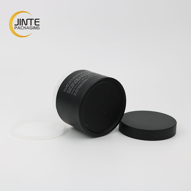 Jinte Packaging Luxury PETG Cosmetic 8oz thick wall plastic black matt Jar with cosmetic cap for facr scrub packaging
