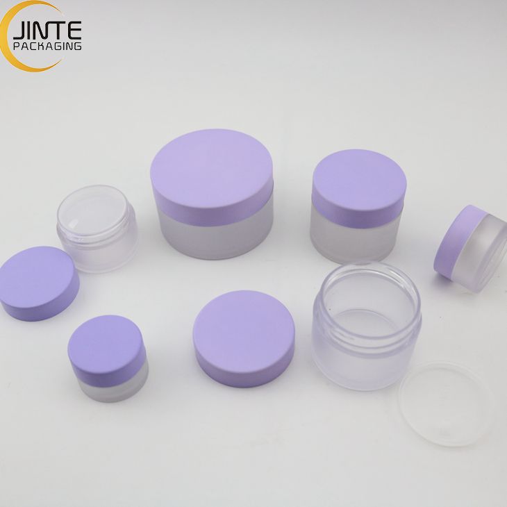Jinte Wholesale 1oz 2oz 4oz 6oz 8oz Stackable PETG Plastic Frosted jar With Purple lids for body butter lip scrub container