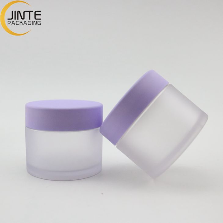 Jinte Wholesale 1oz 2oz 4oz 6oz 8oz Stackable PETG Plastic Frosted jar With Purple lids for body butter lip scrub container