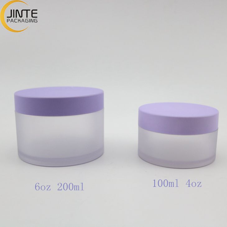 Jinte Wholesale 1oz 2oz 4oz 6oz 8oz Stackable PETG Plastic Frosted jar With Purple lids for body butter lip scrub container