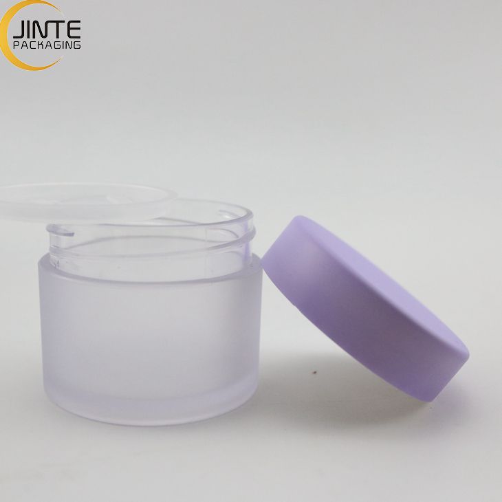 Jinte Wholesale 1oz 2oz 4oz 6oz 8oz Stackable PETG Plastic Frosted jar With Purple lids for body butter lip scrub container
